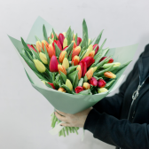 51 тюльпан с упаковкой (яркий микс)