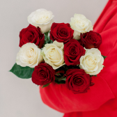 11 эквадорских белых и красных роз 70см купить
