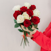 11 эквадорских белых и красных роз 70см с доставкой