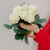 7 эквадорских белых роз Мондиаль 70см с доставкой