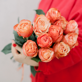 11 эквадорских персиковых роз Кахала 70см купить
