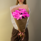Букет из 5 розовых хризантем(с упаковкой) заказать