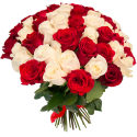 Букет "75 красных и белых роз" с доставкой